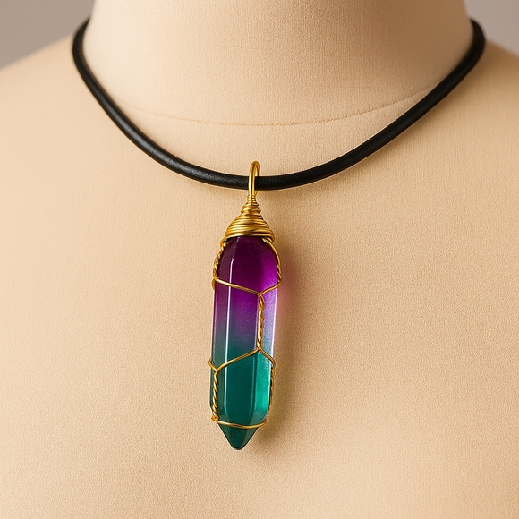 Gold Tone Wire Crystal Wrapped Pendant Necklace 18-in – Women’s Fashion Jewelry - Picture 1 of 8